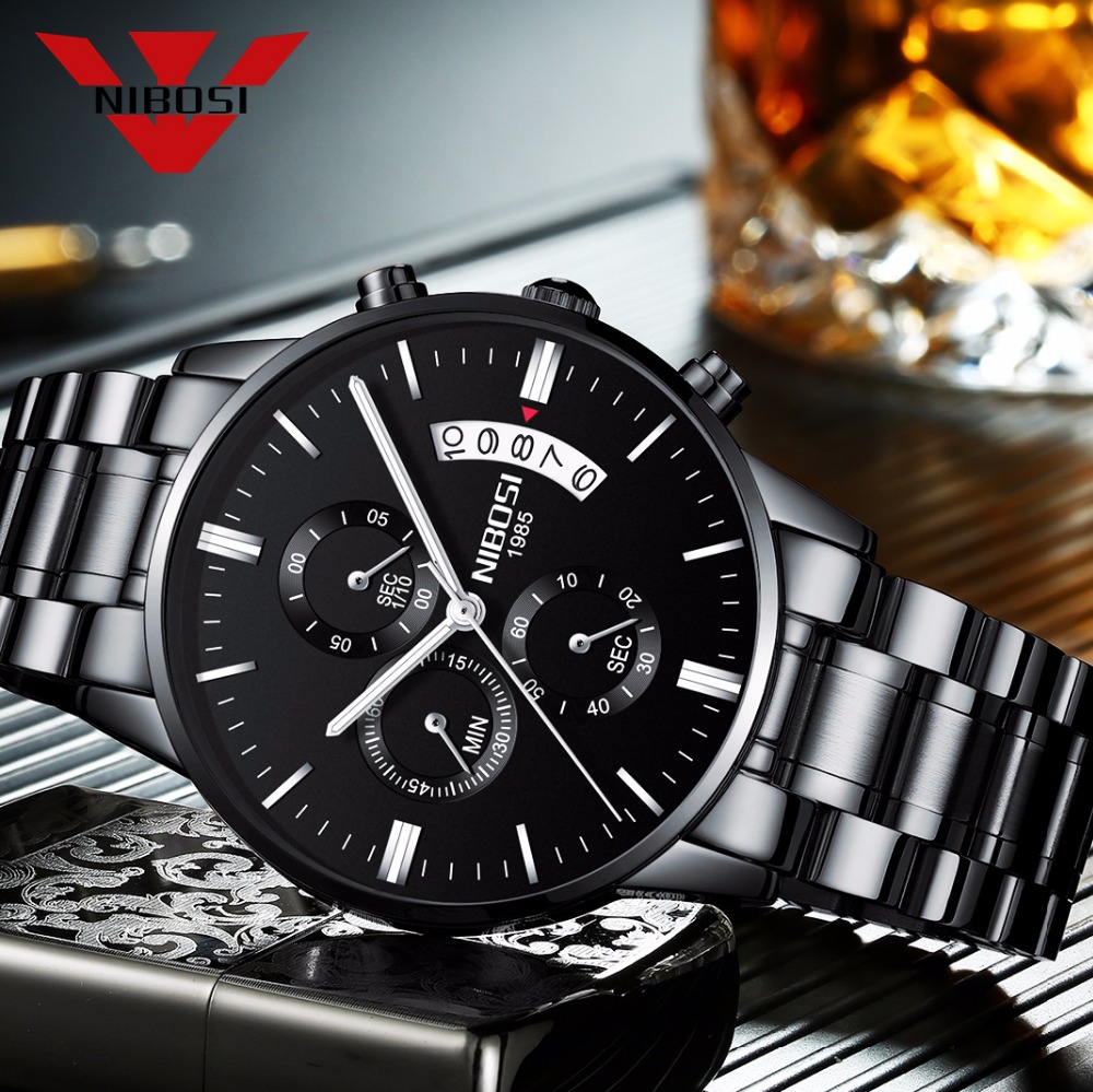 NIBOSI Stainless Steel Black Q - огляд і ціна Luxury Watch All Black