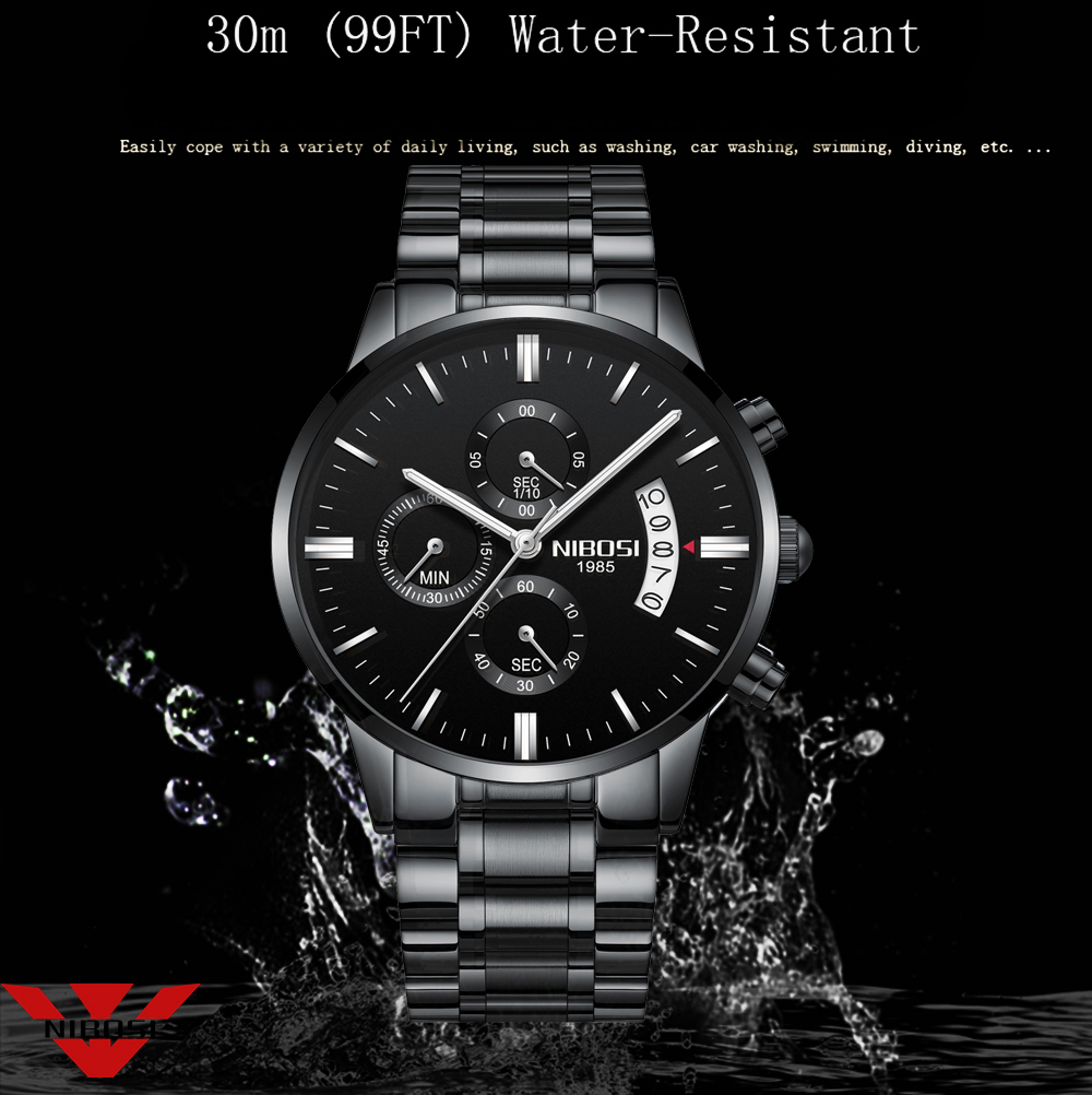 NIBOSI Stainless Steel Black Q - огляд і ціна Luxury Watch All Black