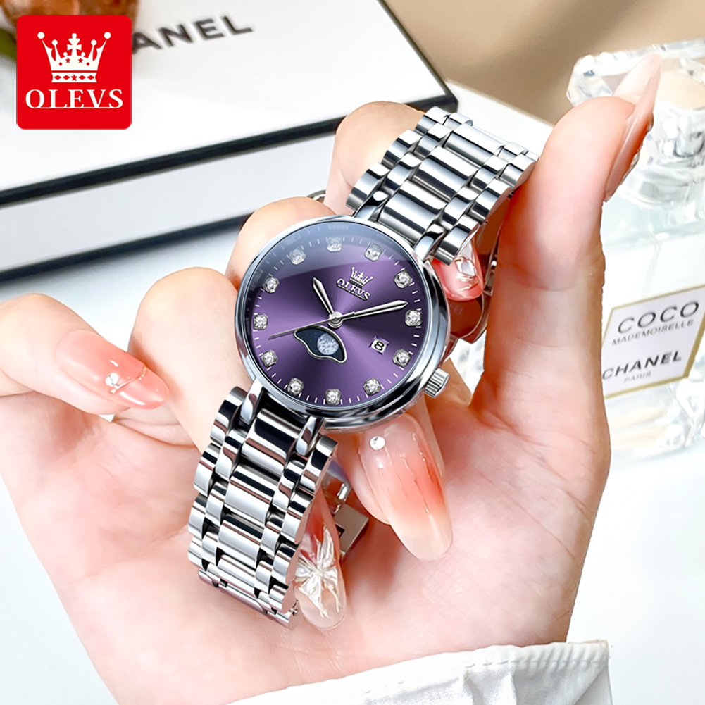 OLEVS Elegant Fashion Purple R - огляд і ціна Luxury Watch Moon Phase