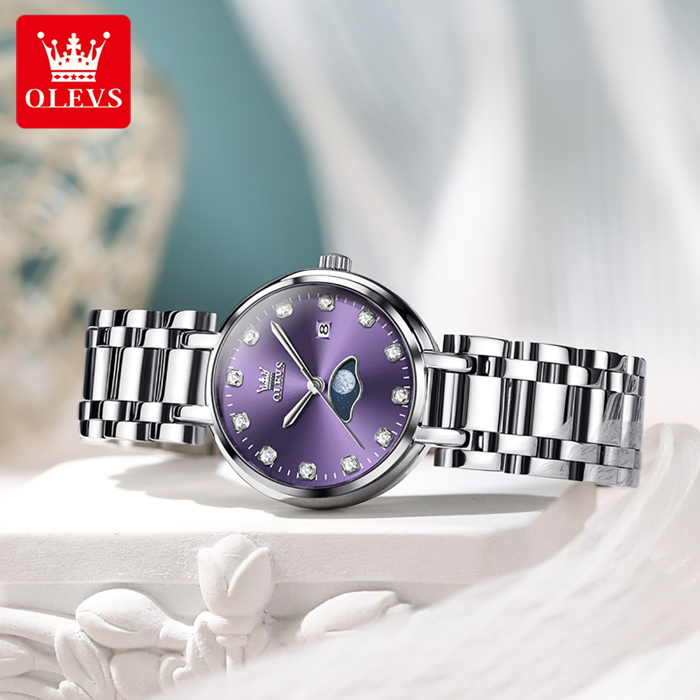 OLEVS Elegant Fashion Purple R - огляд і ціна Luxury Watch Moon Phase
