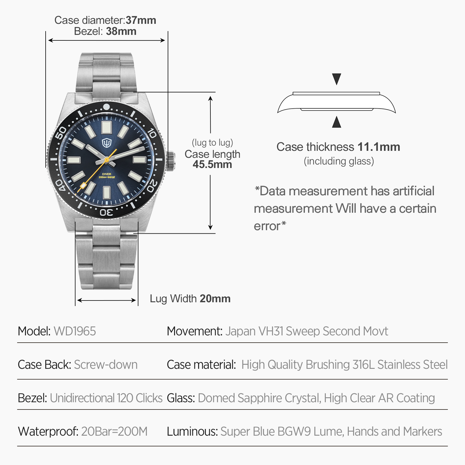 Watchdives 37Mm WD1965 V2 Man  - огляд і ціна Luxury Watch For Men