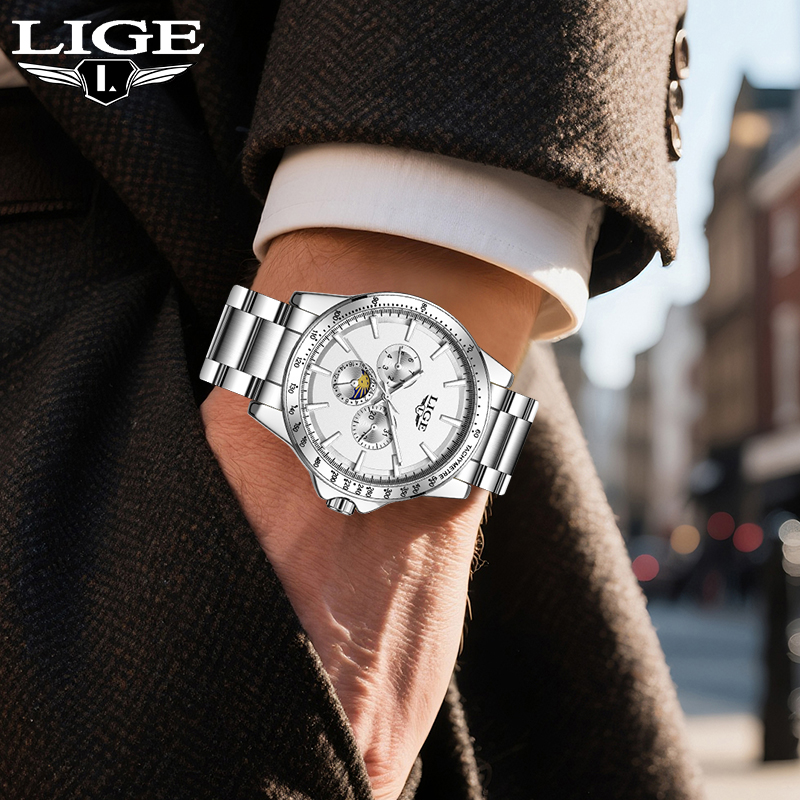 LIGE Top Brand Luxury Quartz M - огляд і ціна Luxury Watch Moon Phase