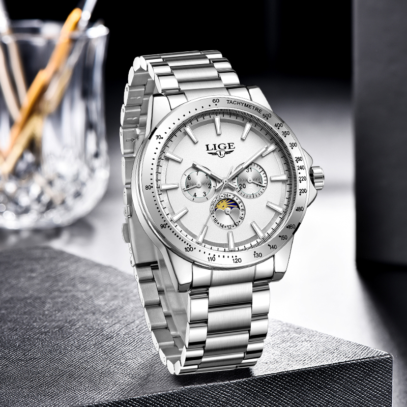 LIGE Top Brand Luxury Quartz M - огляд і ціна Luxury Watch Moon Phase
