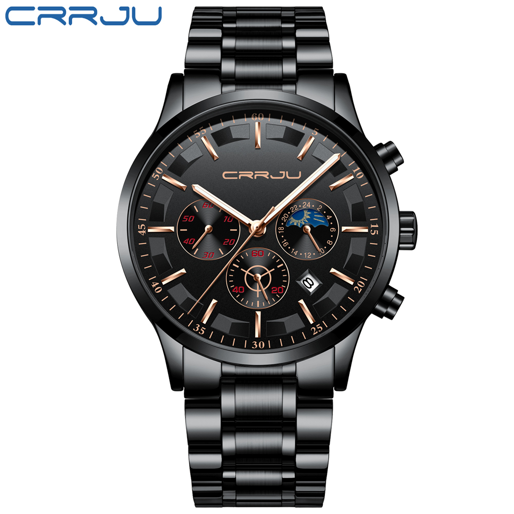 CRRJU Mens Watches Top Brand L - огляд і ціна Luxury Watch All Black
