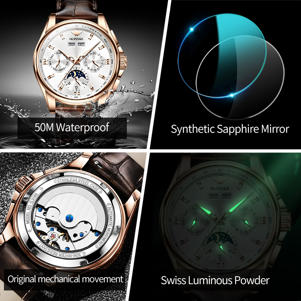 OUPINKE 3189 Men Fully Automat - огляд і ціна Moonphase Complication Watch