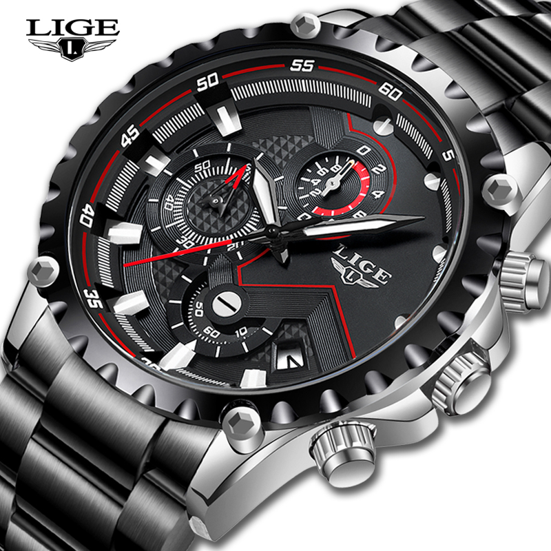LIGE Top Brand Luxury Mens Fas - огляд і ціна Luxury Watch All Black