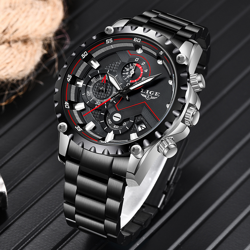 LIGE Top Brand Luxury Mens Fas - огляд і ціна Luxury Watch All Black