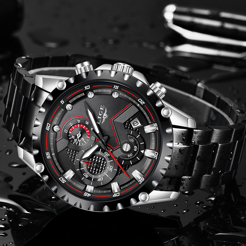 LIGE Top Brand Luxury Mens Fas - огляд і ціна Luxury Watch All Black