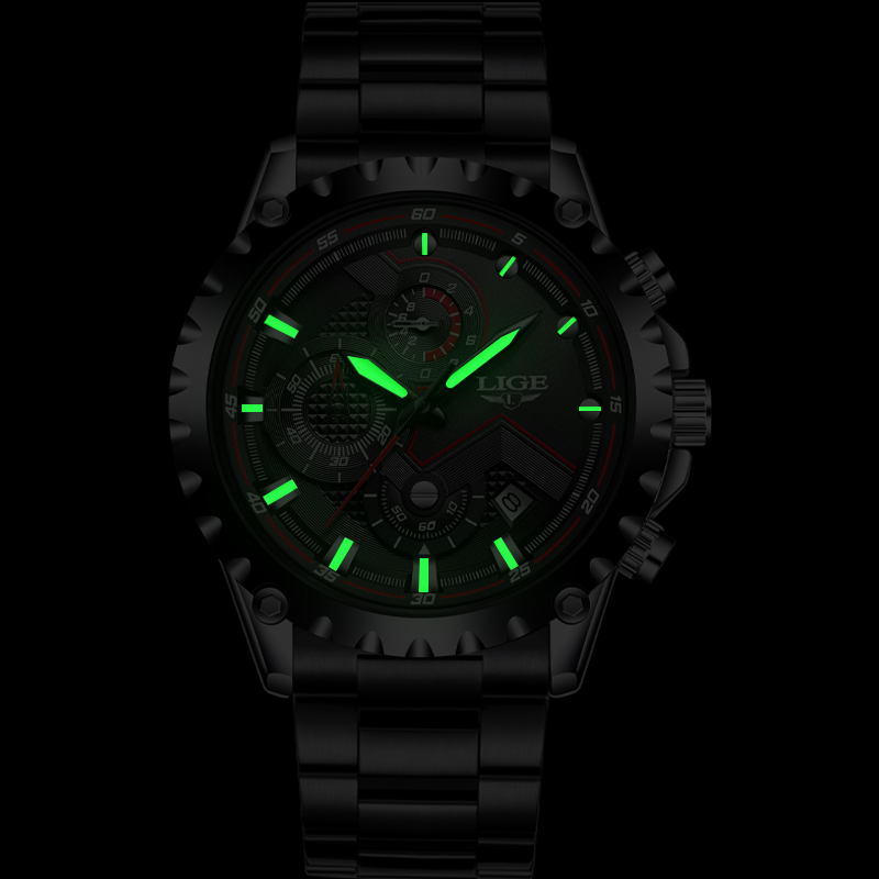 LIGE Top Brand Luxury Mens Fas - огляд і ціна Luxury Watch All Black