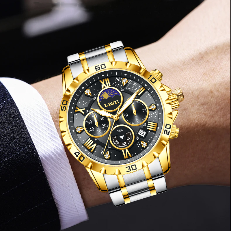 LIGE Top Brand Luxury Quartz M - огляд і ціна Luxury Watch Moon Phase