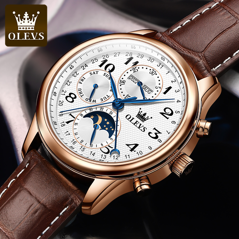 OLEVS 6667 Luxury Original Men - огляд і ціна Moonphase Complication Watch