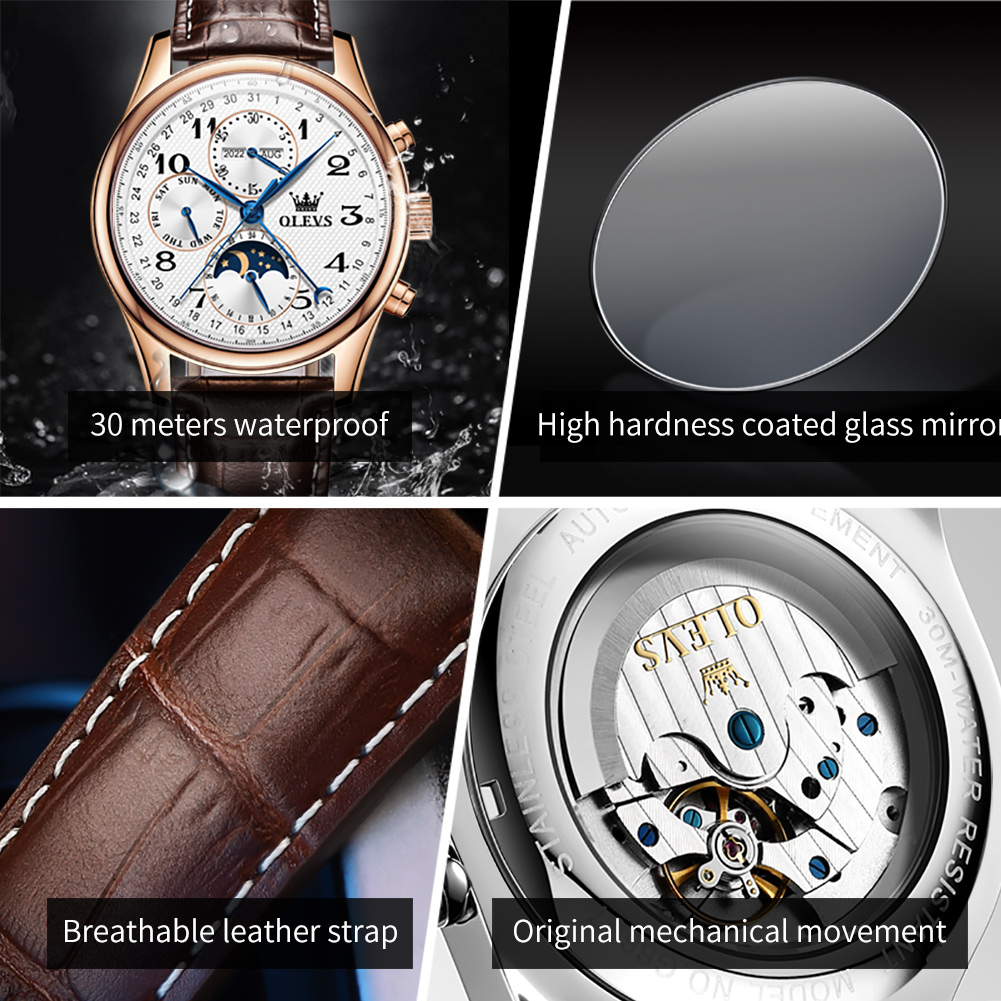 OLEVS 6667 Luxury Original Men - огляд і ціна Moonphase Complication Watch