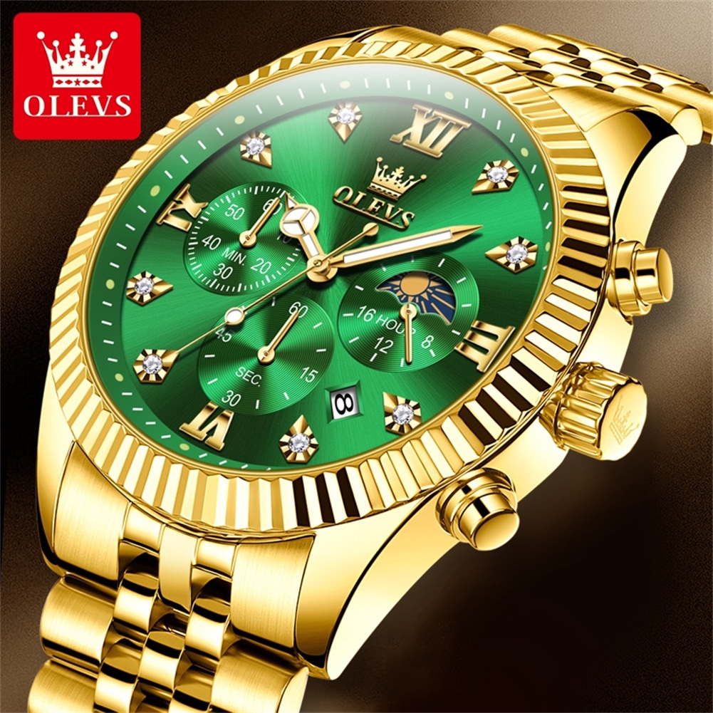 OLEVS 2932 Men Watch All Gold  - огляд і ціна Moonphase Complication Watch