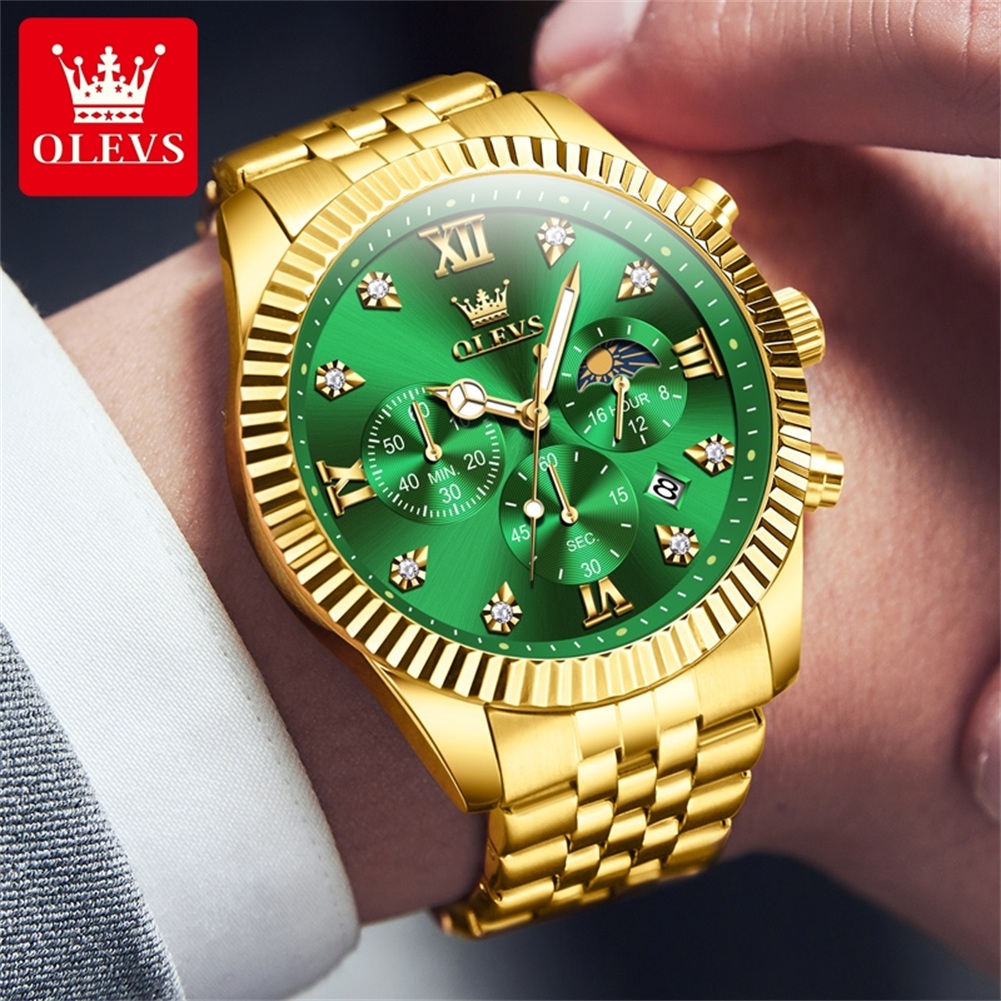 OLEVS 2932 Men Watch All Gold  - огляд і ціна Moonphase Complication Watch
