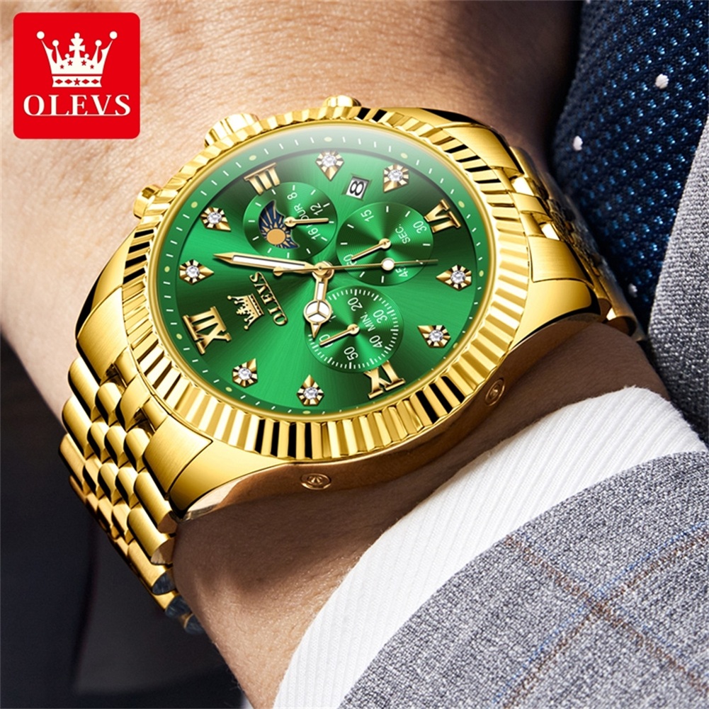 OLEVS 2932 Men Watch All Gold  - огляд і ціна Moonphase Complication Watch